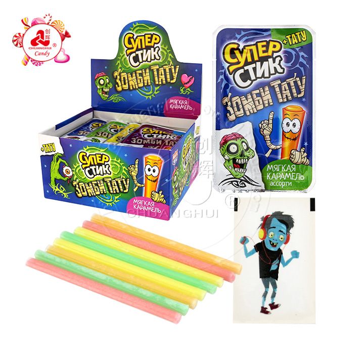 Mixed fruits flavors CC stick straw candy with tattoo sticker CH-C124