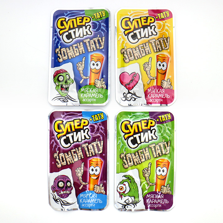 Mixed fruits flavors CC stick straw candy with tattoo sticker CH-C124