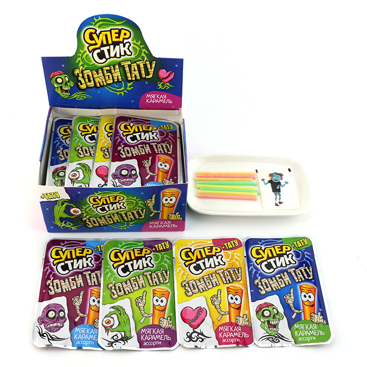 Mixed fruits flavors CC stick straw candy with tattoo sticker CH-C124