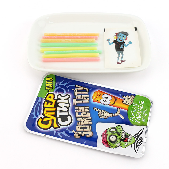 Mixed fruits flavors CC stick straw candy with tattoo sticker CH-C124