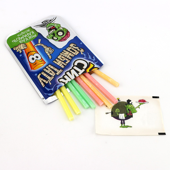Mixed fruits flavors CC stick straw candy with tattoo sticker CH-C124