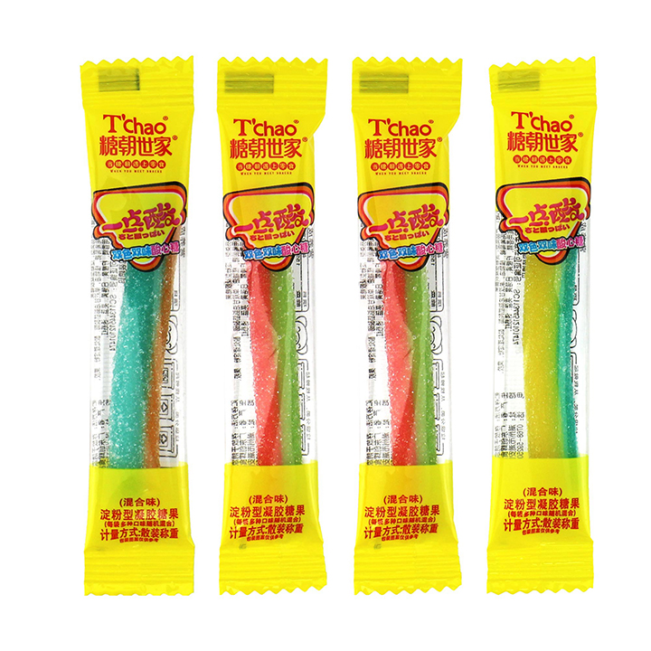 Halal two-color licorice straw soft gummy candy stick with sour powder filled CH-J586