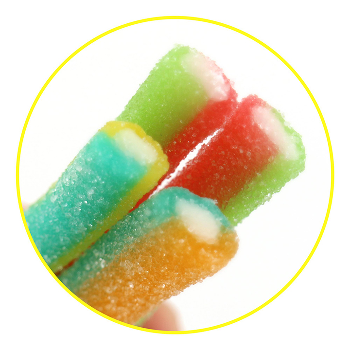 Halal two-color licorice straw soft gummy candy stick with sour powder filled CH-J586