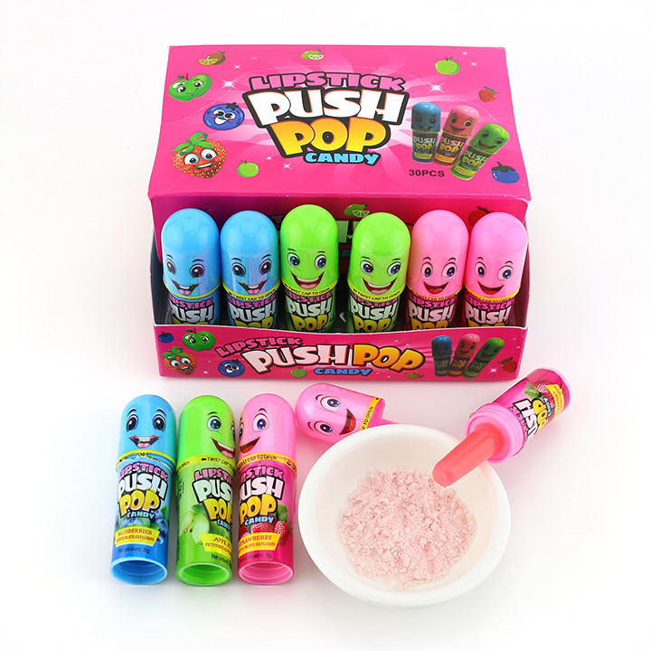 Finger push pop lipstick lollipop hard candy with sour powder CH-N694