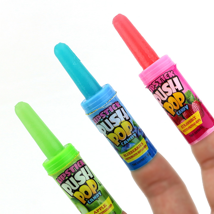 Finger push pop lipstick lollipop hard candy with sour powder CH-N694