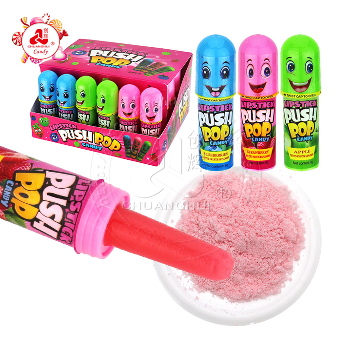 Finger push pop lipstick lollipop hard candy with sour powder CH-N694