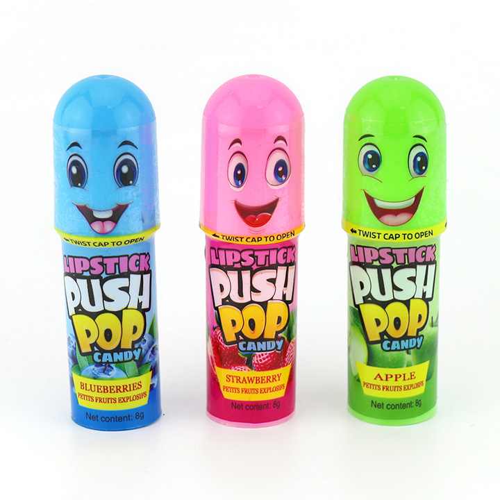 Finger push pop lipstick lollipop hard candy with sour powder CH-N694