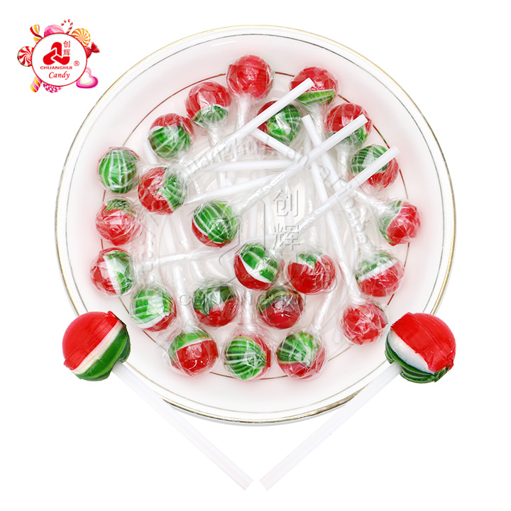 Wholesale mini watermelon shaped round ball lollipop hard candy in bulk CH-S115