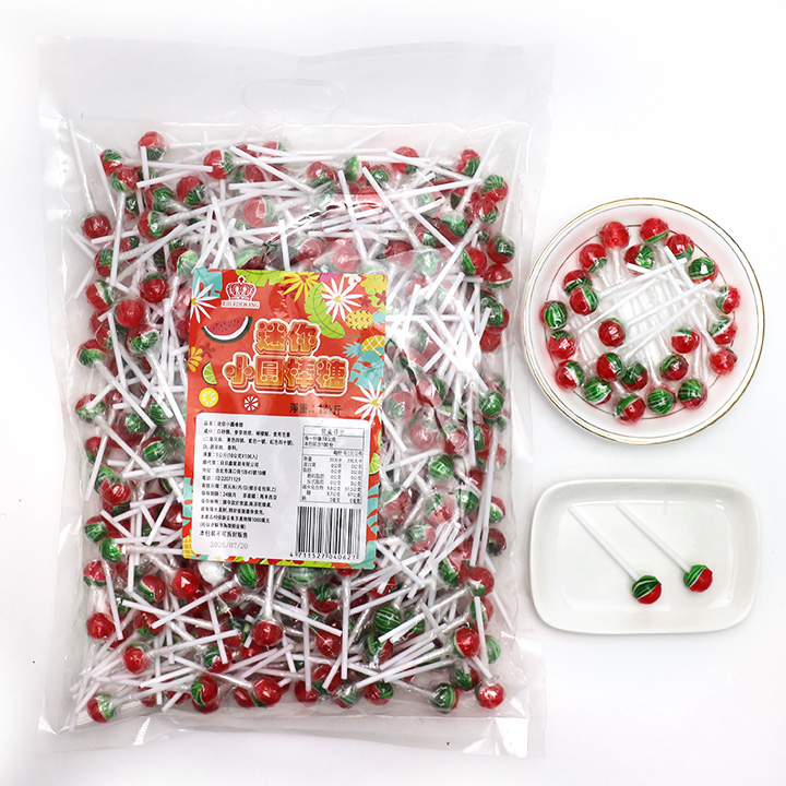 Wholesale mini watermelon shaped round ball lollipop hard candy in bulk CH-S115