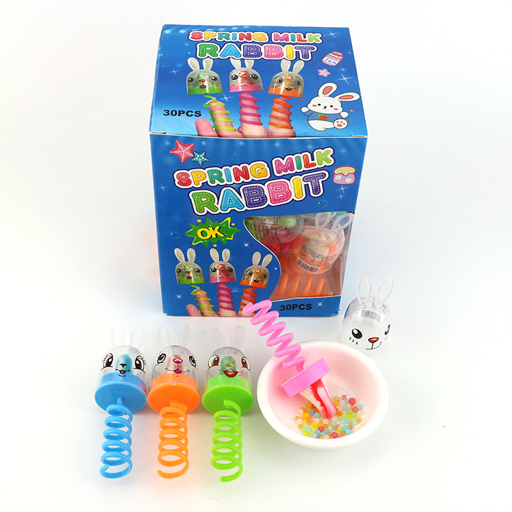 Cartoon rabbit head shaped finger spring nipple pop lollipop toy candy with mini pearl candy CH-T1292