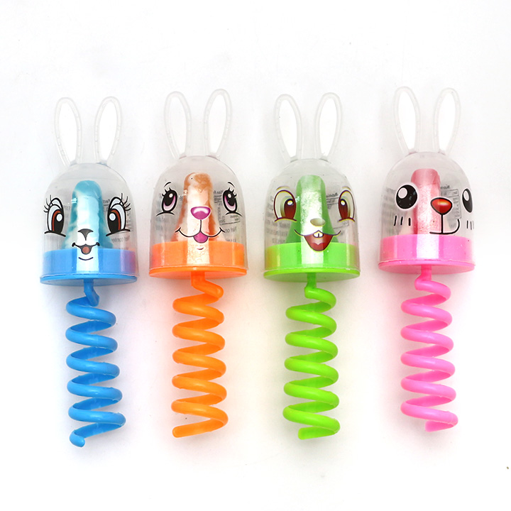 Cartoon rabbit head shaped finger spring nipple pop lollipop toy candy with mini pearl candy CH-T1292