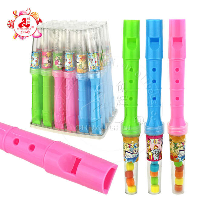 Colorful plastic flute shaped whistle toy candy CH-T1297