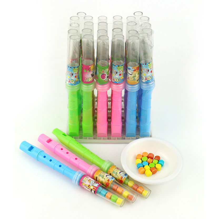 Colorful plastic flute shaped whistle toy candy CH-T1297