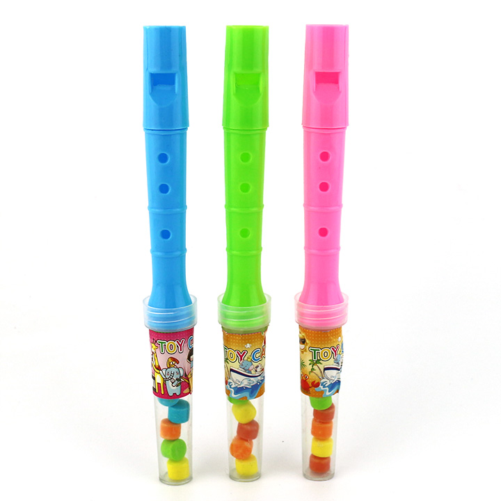 Colorful plastic flute shaped whistle toy candy CH-T1297