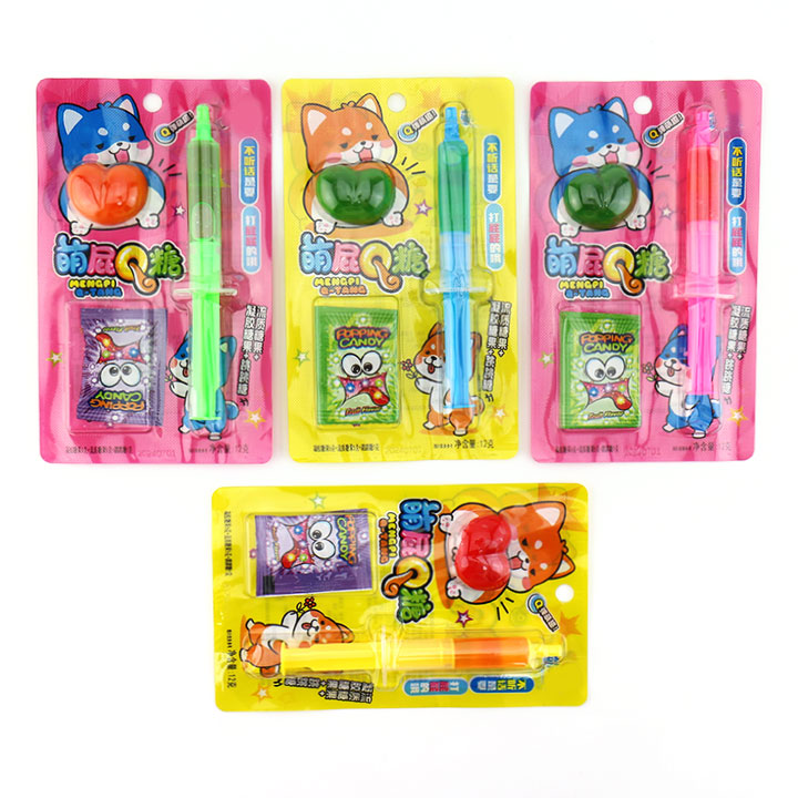Pet Butt soft gummy candy with needle shaped jam liquid candy and popping candy CH-J581