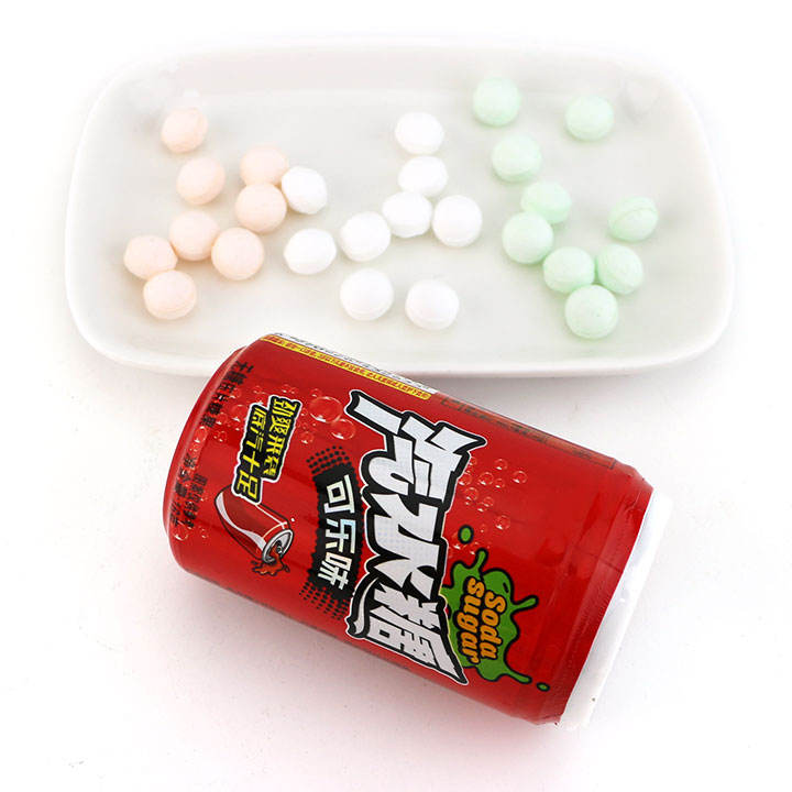 HALAL sugar-free cola, lemon, orange flavored pressed tablet candy in soda can CH-N696