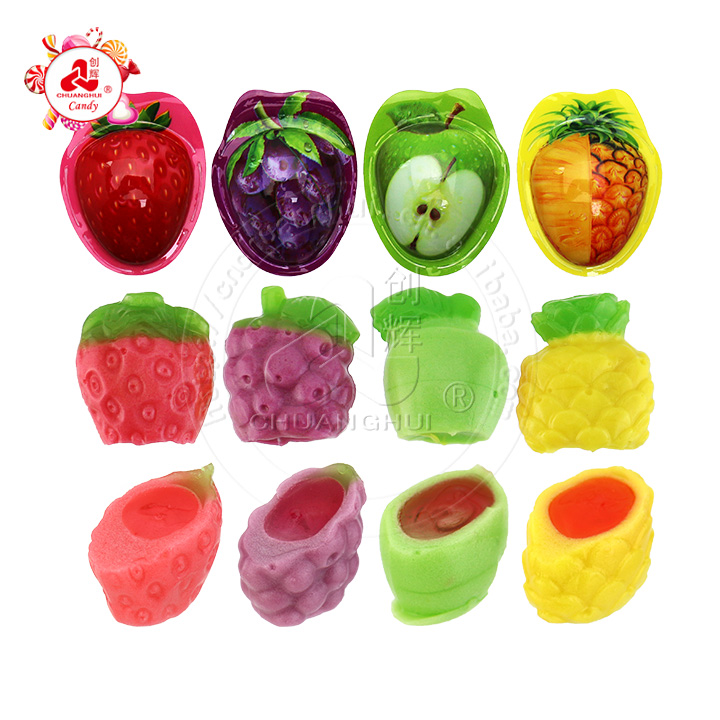 Wholesale 3D fruit shaped jam filled soft gummy candy in bulk CH-S117