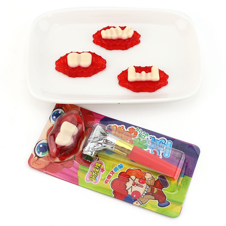 Funny Blowing tongue whistle toy and buck teeth mouth soft gummy candy CH-T1303