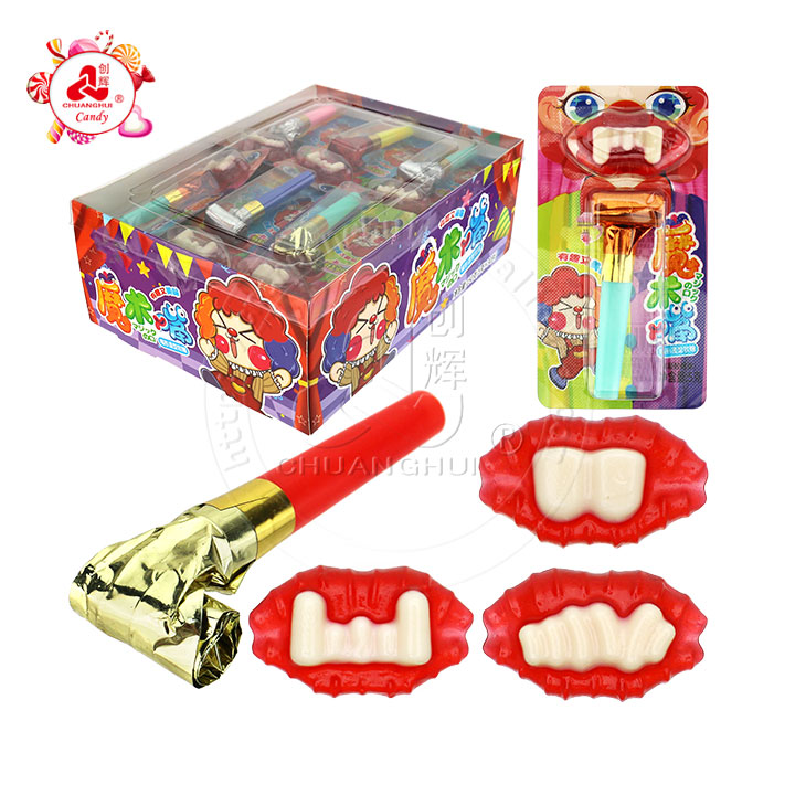 Funny Blowing tongue whistle toy and buck teeth mouth soft gummy candy CH-T1303