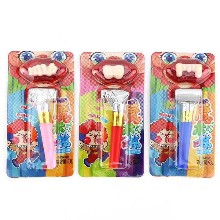 Funny Blowing tongue whistle toy and buck teeth mouth soft gummy candy CH-T1303