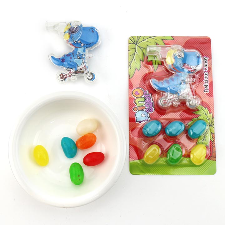 Cartoon Dinosaur bicycles shaped whistle toy with jelly bean candy CH-T1306