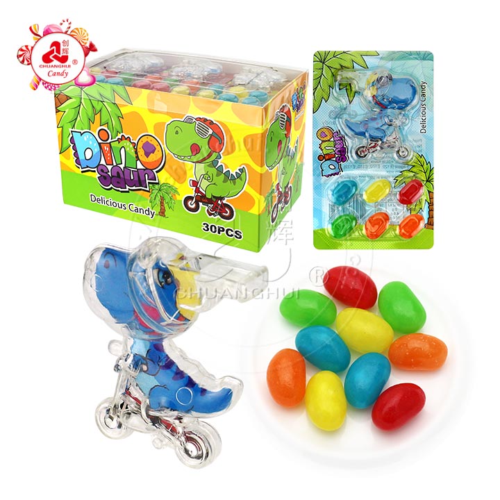 Cartoon Dinosaur bicycles shaped whistle toy with jelly bean candy CH-T1306