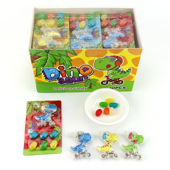 Cartoon Dinosaur bicycles shaped whistle toy with jelly bean candy CH-T1306