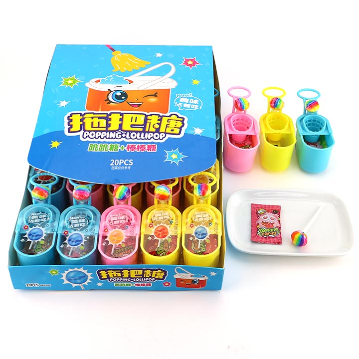 Cartoon Mop bucket pull-back car toy candy with lollipop and popping candy CH-T1308