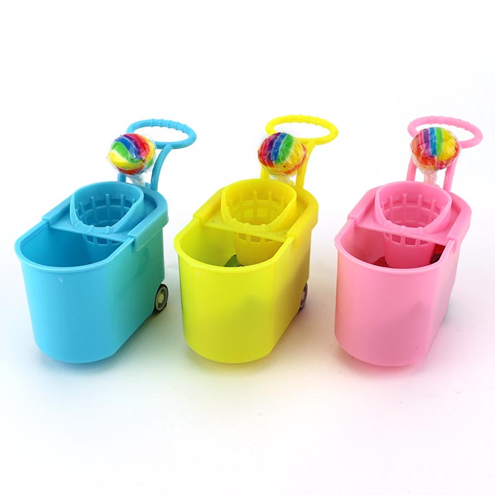 Cartoon Mop bucket pull-back car toy candy with lollipop and popping candy CH-T1308