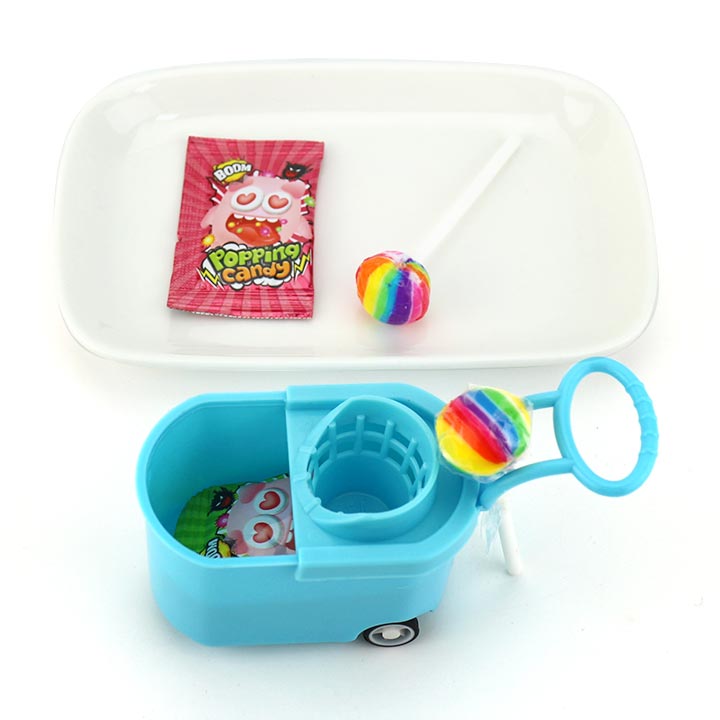 Cartoon Mop bucket pull-back car toy candy with lollipop and popping candy CH-T1308