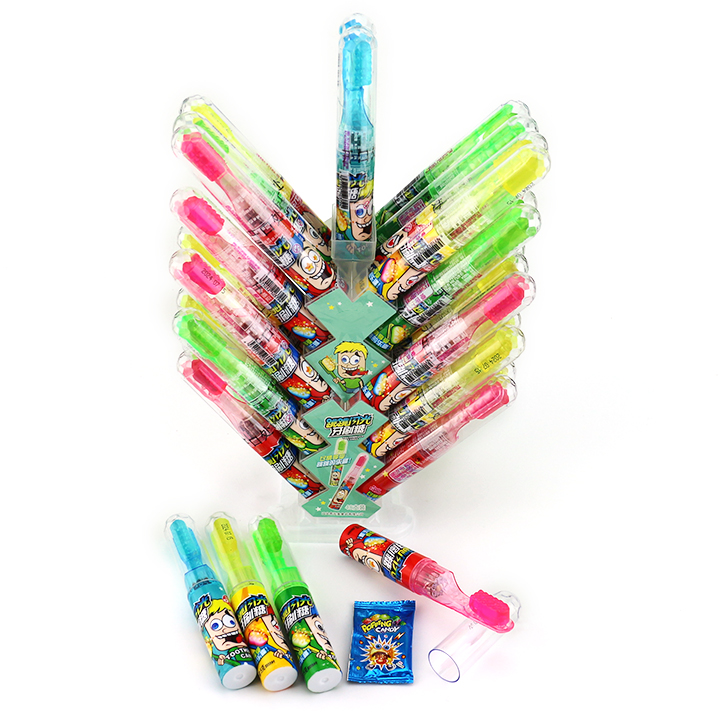 Halal Toothbrush shaped lighting lolipop toy with popping candy CH-TB226