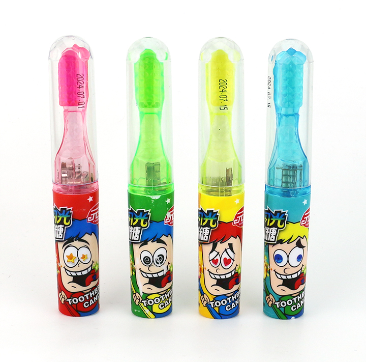 Halal Toothbrush shaped lighting lolipop toy with popping candy CH-TB226