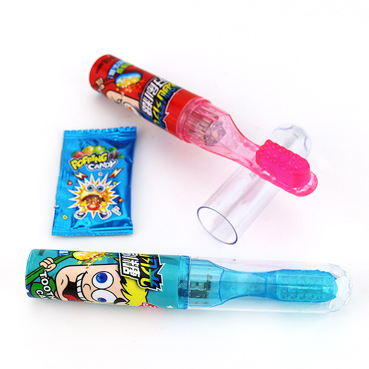 Halal Toothbrush shaped lighting lolipop toy with popping candy CH-TB226
