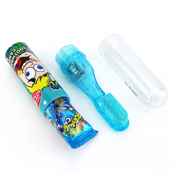 Halal Toothbrush shaped lighting lolipop toy with popping candy CH-TB226