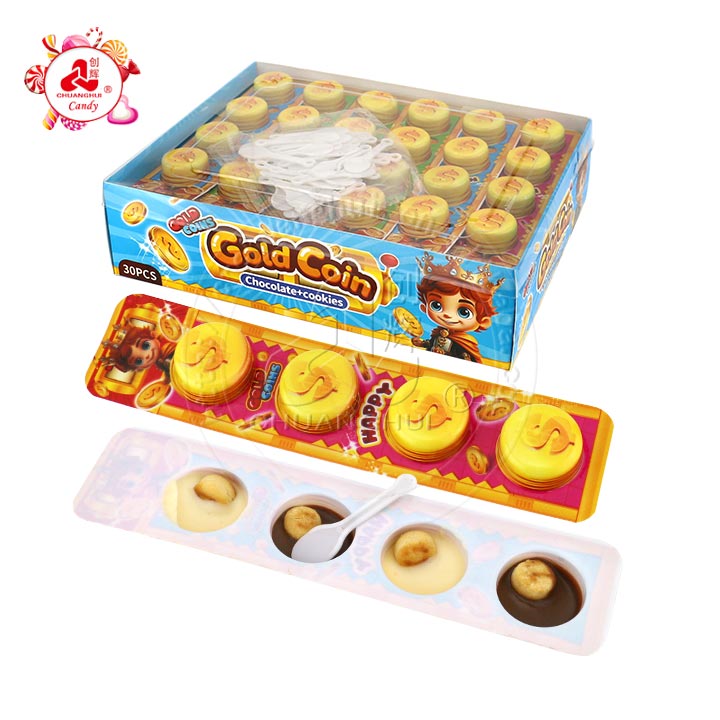 4-in-1 Gold Coin shaped choco biscuits black and white chocolate cookies ball CH-BC129