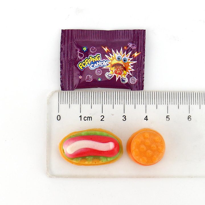 Hot dog box gummy candy 3D fast food shaped rubber candy with popping candy CH-J592