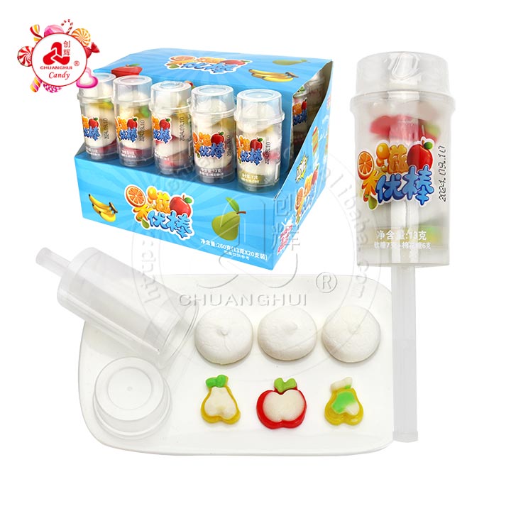 Cartoon soft candy apples, pear shaped Fruits Gummy candy with Marshmallows Pop CH-J598