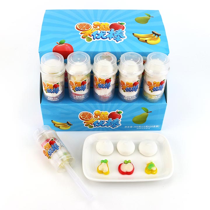 Cartoon soft candy apples, pear shaped Fruits Gummy candy with Marshmallows Pop CH-J598
