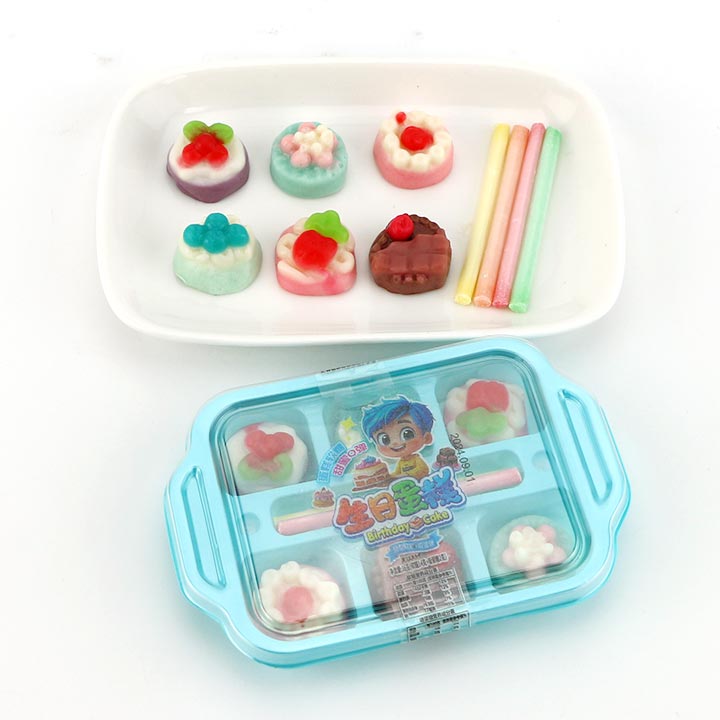 Mini cup birthday cake shaped soft gummy candy with CC stick straw candy CH-J601