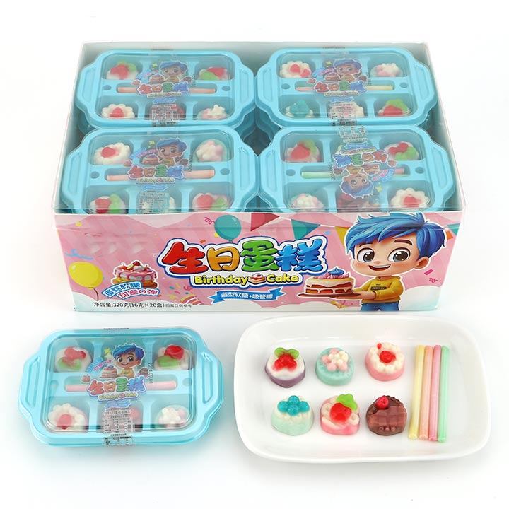Mini cup birthday cake shaped soft gummy candy with CC stick straw candy CH-J601
