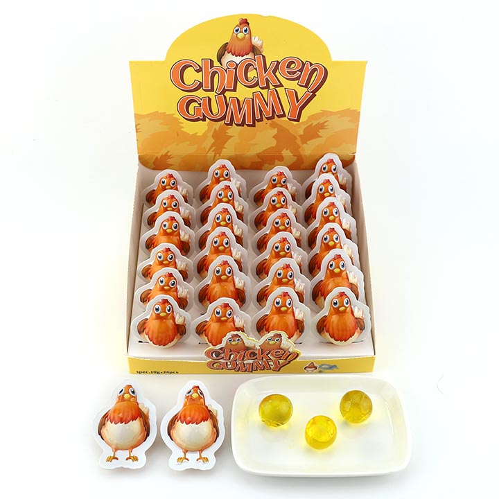 Halal 3D rooster chicken egg soft gummy candy ball with jam filling CH-J551