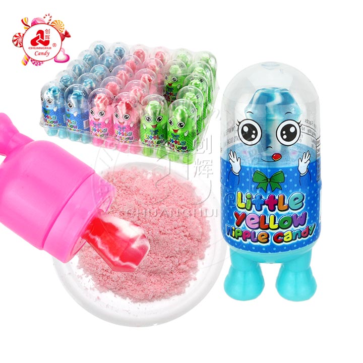 Little yellow man diamond nipple candy lollipop with sour powder CH-N702