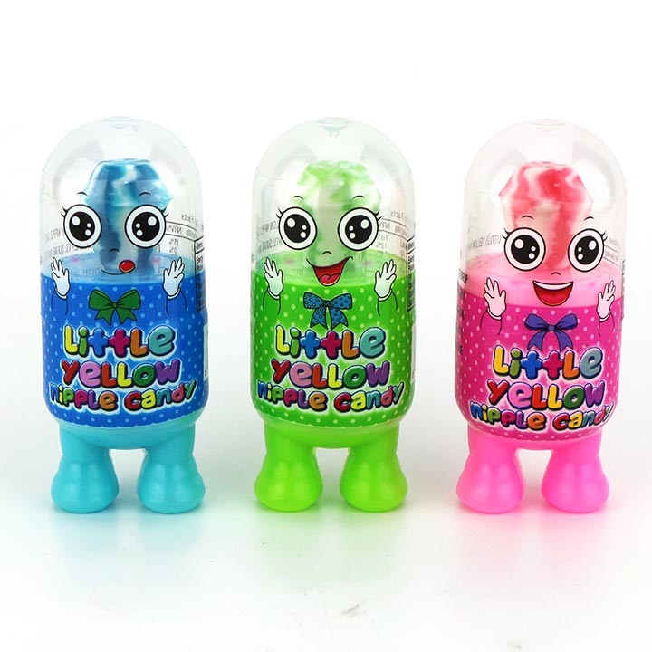 Little yellow man diamond nipple candy lollipop with sour powder CH-N702
