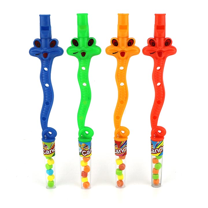 Colorful plastic musical instrument tube cobra snake flute whistle toy candy CH-T1321