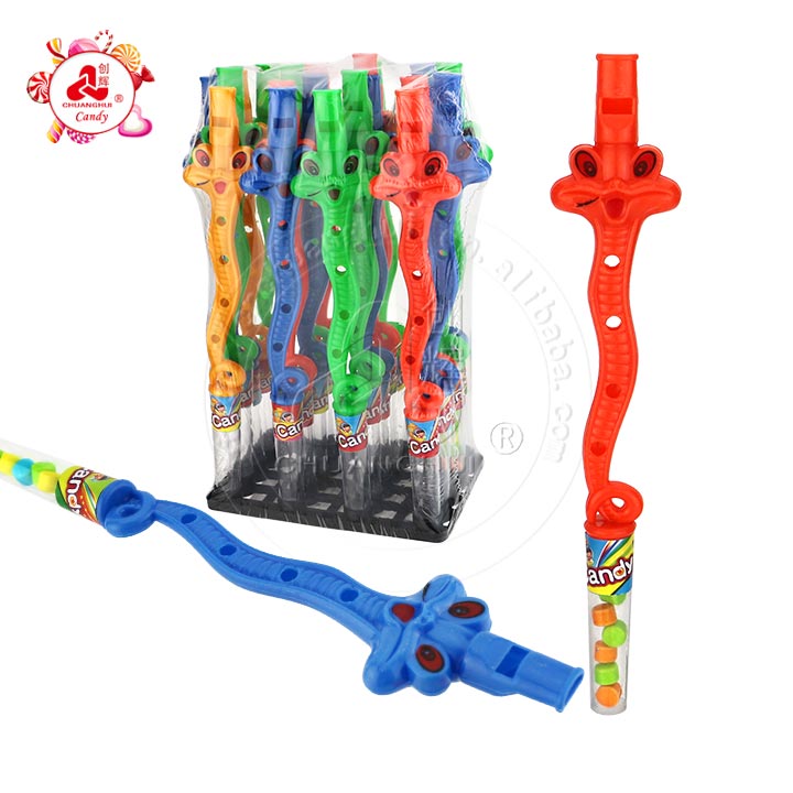 Colorful plastic musical instrument tube cobra snake flute whistle toy candy CH-T1321