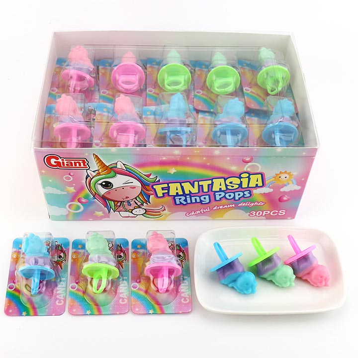 Two tone Unicorn horse shaped ring pop candy toy lollipop CH-T1325