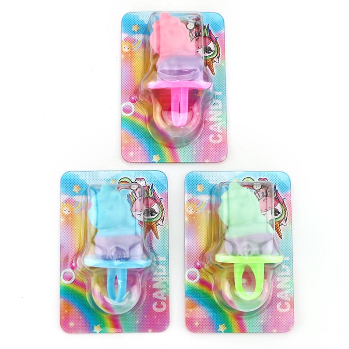 Two tone Unicorn horse shaped ring pop candy toy lollipop CH-T1325