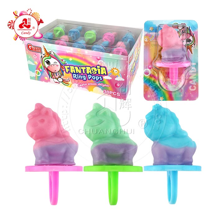Two tone Unicorn horse shaped ring pop candy toy lollipop CH-T1325