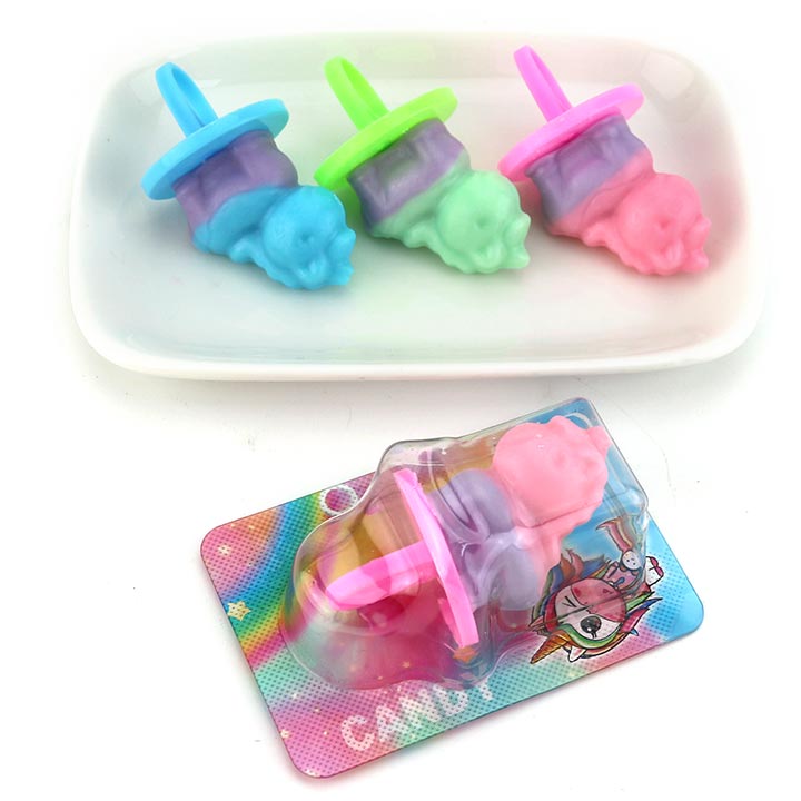 Two tone Unicorn horse shaped ring pop candy toy lollipop CH-T1325