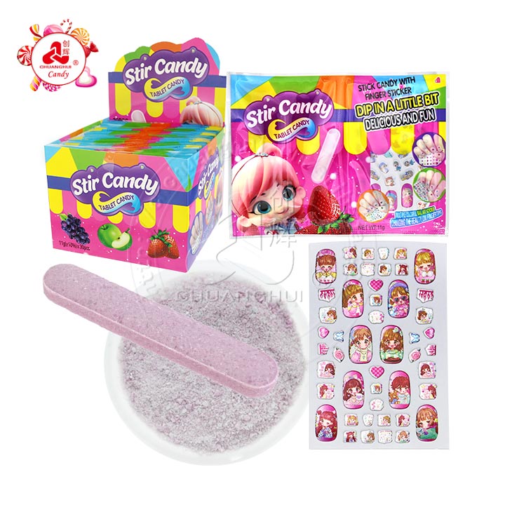 3 in 1 Stir pressed tablet candy stick and sour powder with nail stickers CH-Z275
